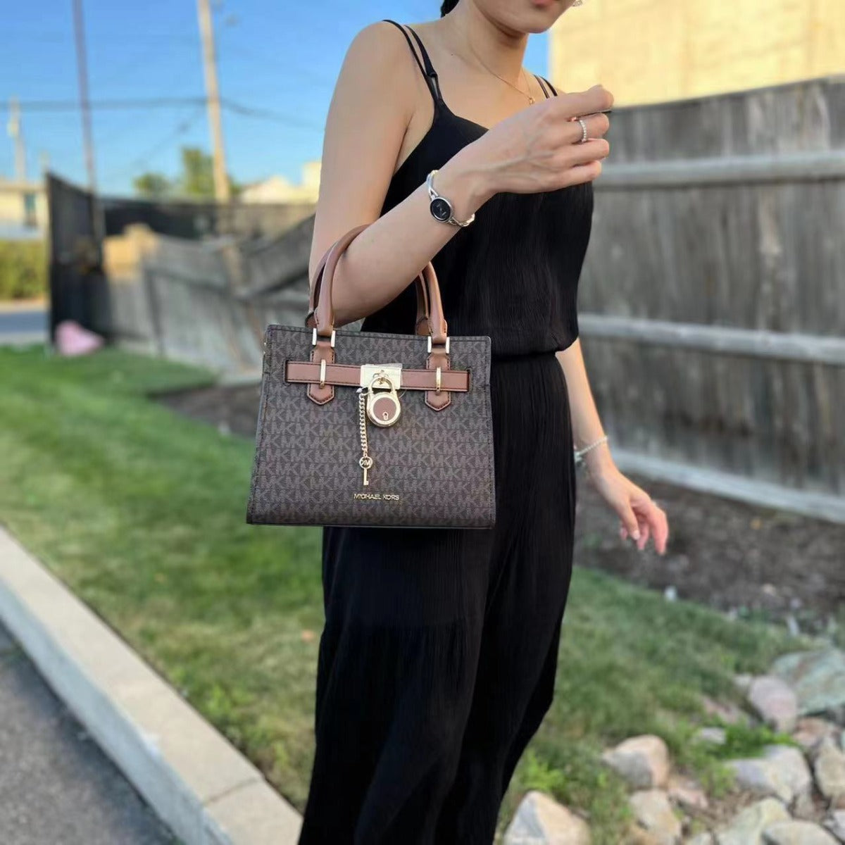 Michael Kors 35F1GHMS1B Hamilton Small Satchel In Brown Michael Kors 35F1GHMS1B Hamilton Small Satchel In Brown
